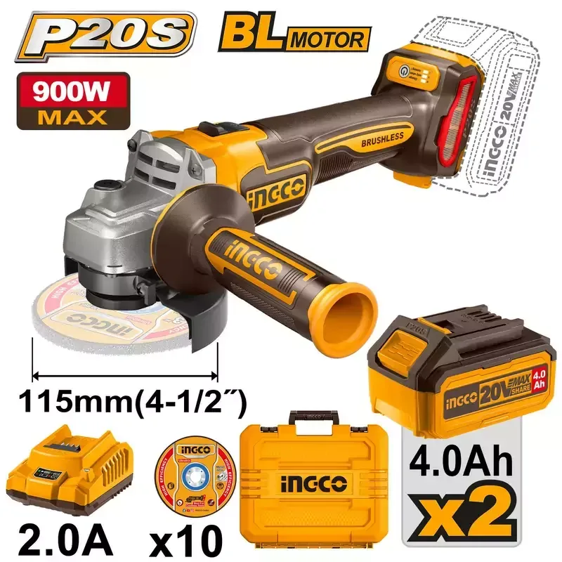 Ingco Lithium-Ion Cordless Angle Grinder CAGLI211542