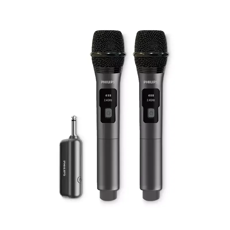 Philips Wireless Dynamic Microphones Set 2.4Ghz, Rechargeable Receiver, Vocal Sensitivity Control DLM3401TP/00
