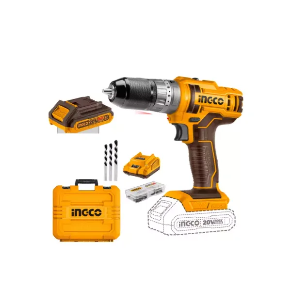 Ingco Impact Drill Machine Lithium-ion 20V 45Nm with 47pcs Accessories CIDLI201452