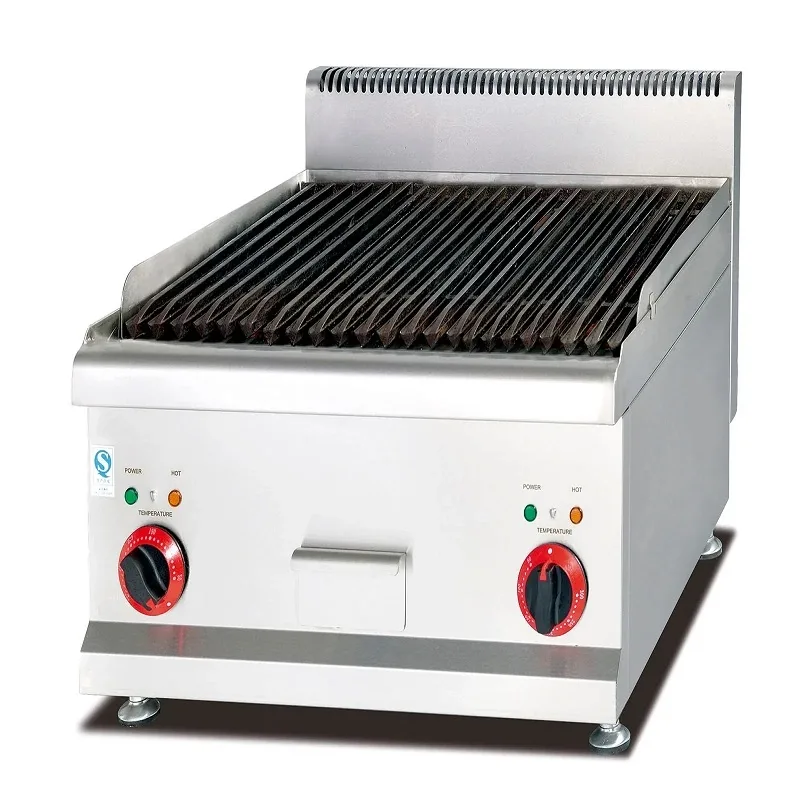Commercial Countertop Electric BBQ Lava Rock Grill, 7.8kW Professional 220V Charbroiler, Heavy-Duty 600mm Stainless Steel Industrial Grill WG-EB-689