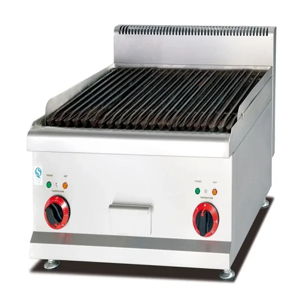 Commercial Countertop Electric BBQ Lava Rock Grill, 7.8kW Professional 220V Charbroiler, Heavy-Duty 600mm Stainless Steel Industrial Grill WG-EB-689