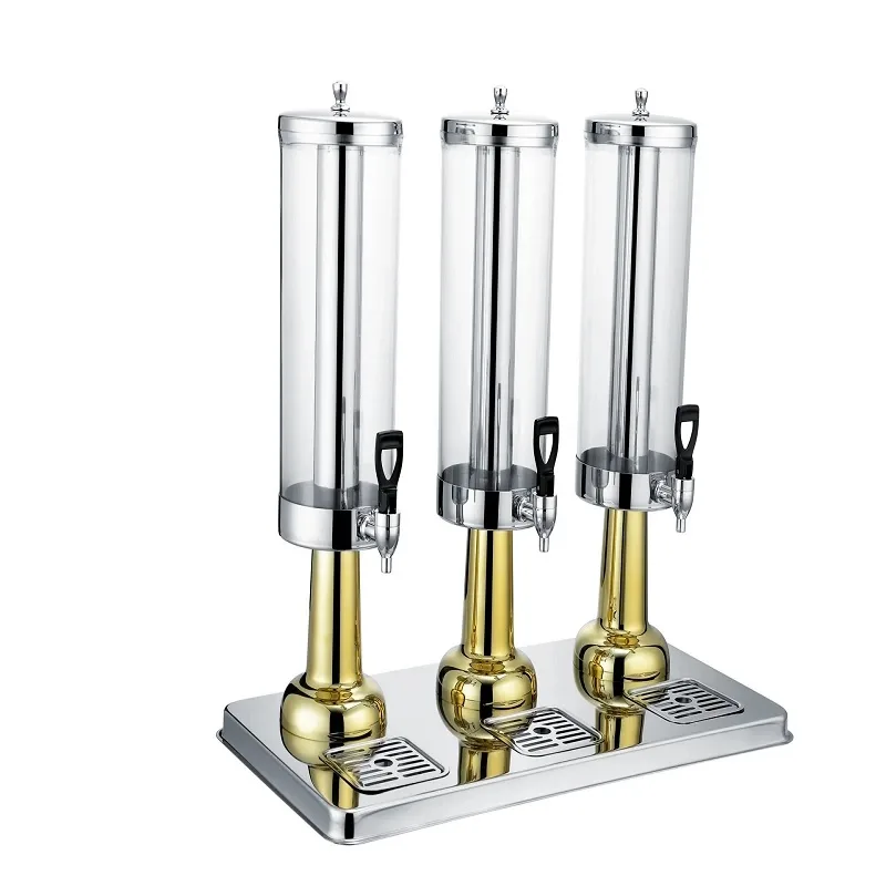 Commercial Kitchen Equipment Triple Juice Dispenser 33L, Luxury Stainless Steel 3-Tank Beverage Server, Premium 9L High-Capacity Buffet Juice Dispenser ASC-3LX3 (Gold)
