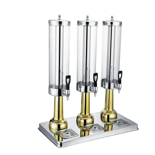Commercial Kitchen Equipment Triple Juice Dispenser 33L, Luxury Stainless Steel 3-Tank Beverage Server, Premium 9L High-Capacity Buffet Juice Dispenser ASC-3LX3 (Gold)