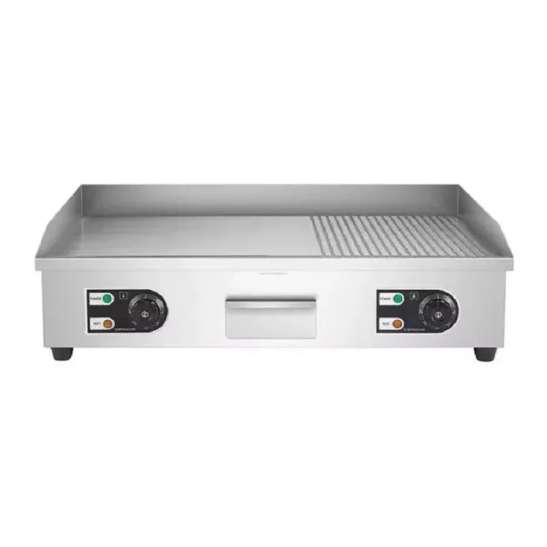 Commercial Electric Half Grooved Half Flat Griddle, Dual-Zone 4.4kW Large Combination Grill, Professional Stainless Steel Countertop Griddle WG-822