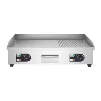 Commercial Electric Half Grooved Half Flat Griddle, Dual-Zone 4.4kW Large Combination Grill, Professional Stainless Steel Countertop Griddle WG-822