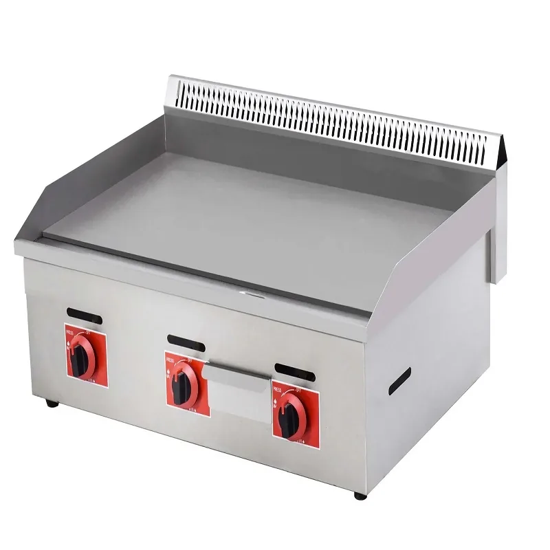 Commercial LPG Gas Griddle 730mm, High-Output 3-Burner Flat Top Grill, Professional Stainless Steel Countertop Gas Griddle WG-720B