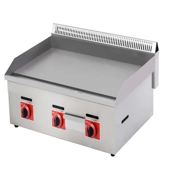 Commercial LPG Gas Griddle 730mm, High-Output 3-Burner Flat Top Grill, Professional Stainless Steel Countertop Gas Griddle WG-720B