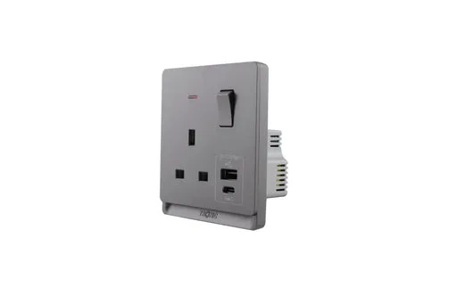 Tronic 13A Single Socket with USB & Type-C - Grey