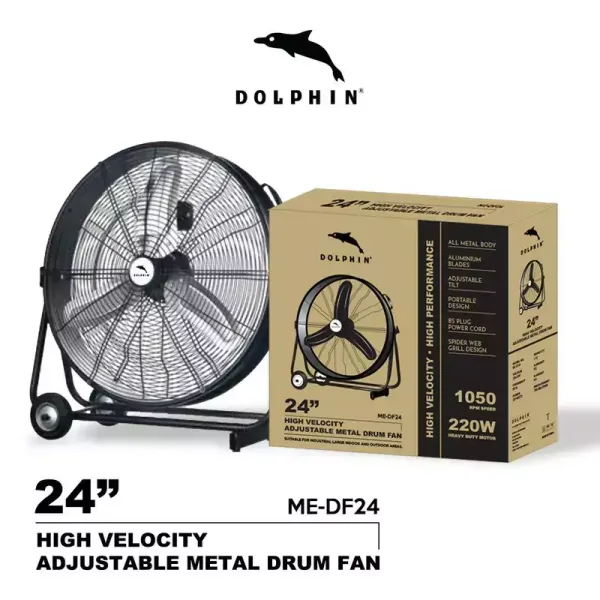 Dolphin Metal Drum Fan 24'' 220W 1050RPM, High Velocity, High Performance ME-DF24
