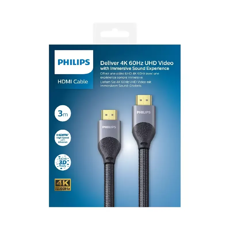 Philips Premium Certified HDMI Cable 3m with 4K UHD Resolution at 60fps SWV7030/10