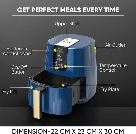 Nikai Airfryer 4l Digital 1250w Naf588d Precision Temperature Control, 7 Preset Cooking Programs, 360-Degree Air Circulation, One-Touch Operation