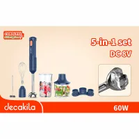 Decakila Hand Blender Cordless with Stainless Steel Blade 5 in 1 Set 60w Kmjb042l 500ml chopper, whisk, measuring cup, milk frother, storage bracket, usb charging line