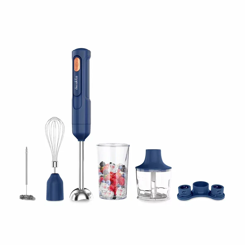Decakila Hand Blender Cordless with Stainless Steel Blade 5 in 1 Set 60w Kmjb042l 500ml chopper, whisk, measuring cup, milk frother, storage bracket, usb charging line