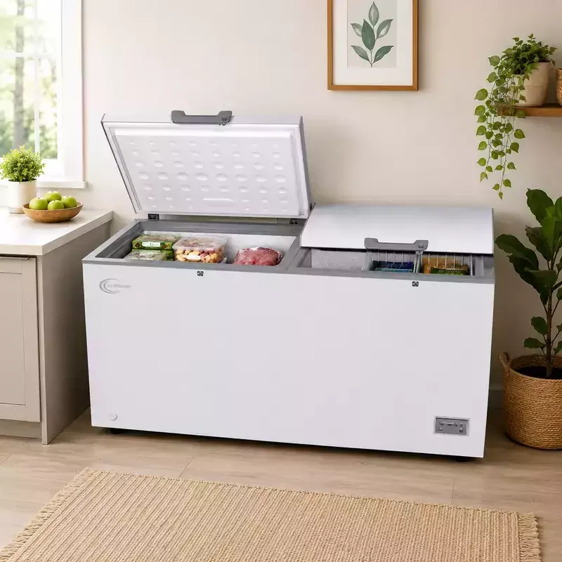 Silverdome Double Door Chest Freezer 708L with Cool Pack, 3 Storage Baskets, Electronic Control, LED Light & Lock and Key CFM 750