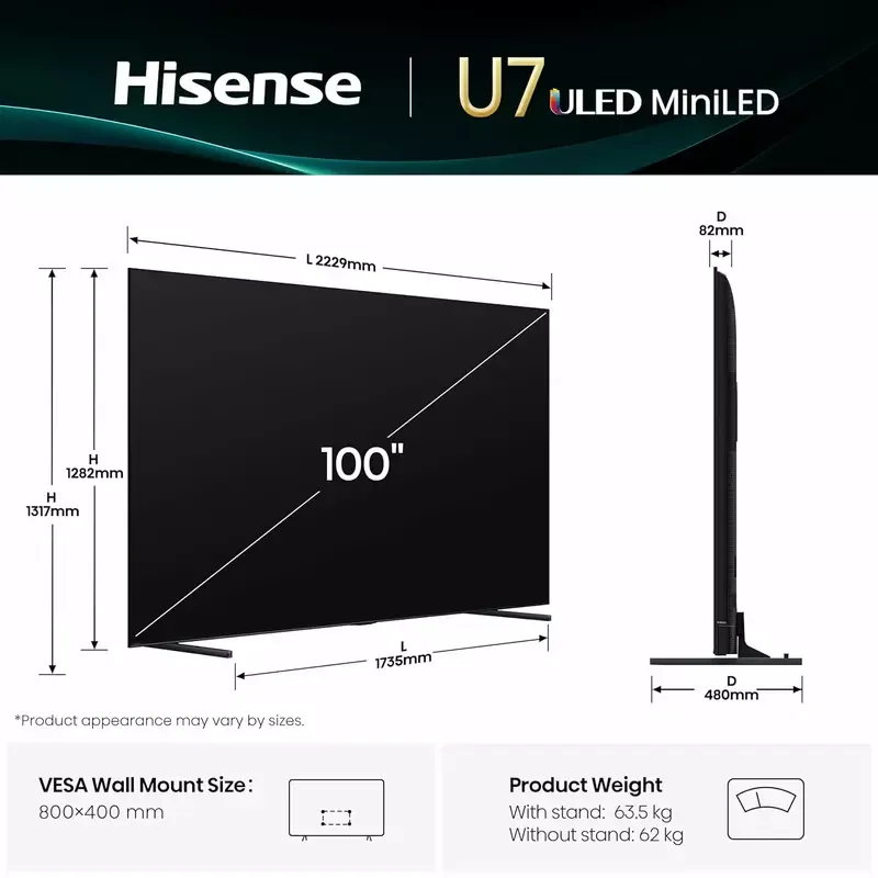 Hisense Smart 4K QLED Mini-LED TV, 100", 100U7Q