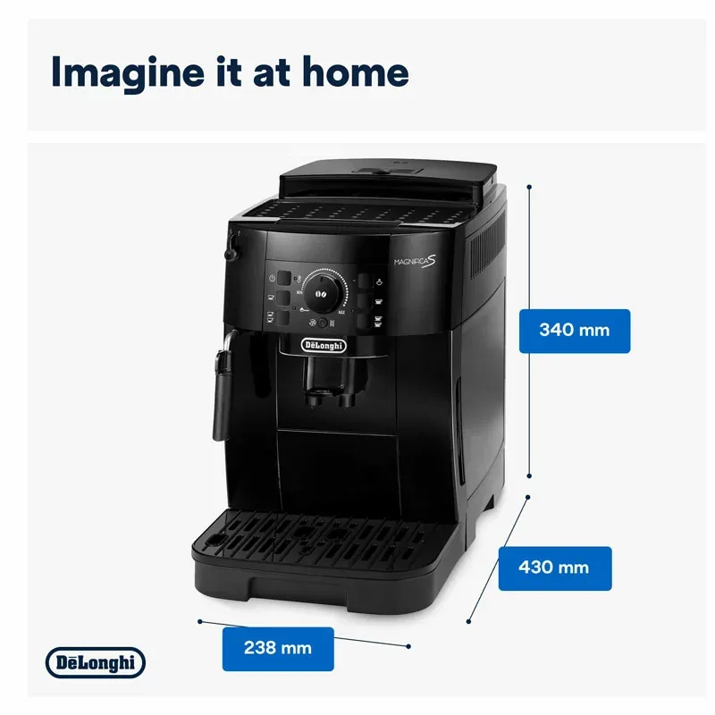 Delonghi Magnifica Start Bean-to-Cup Coffee Machine, Adjustable Grinder, 15-Bar Pressure, Black ECAM12.121.B