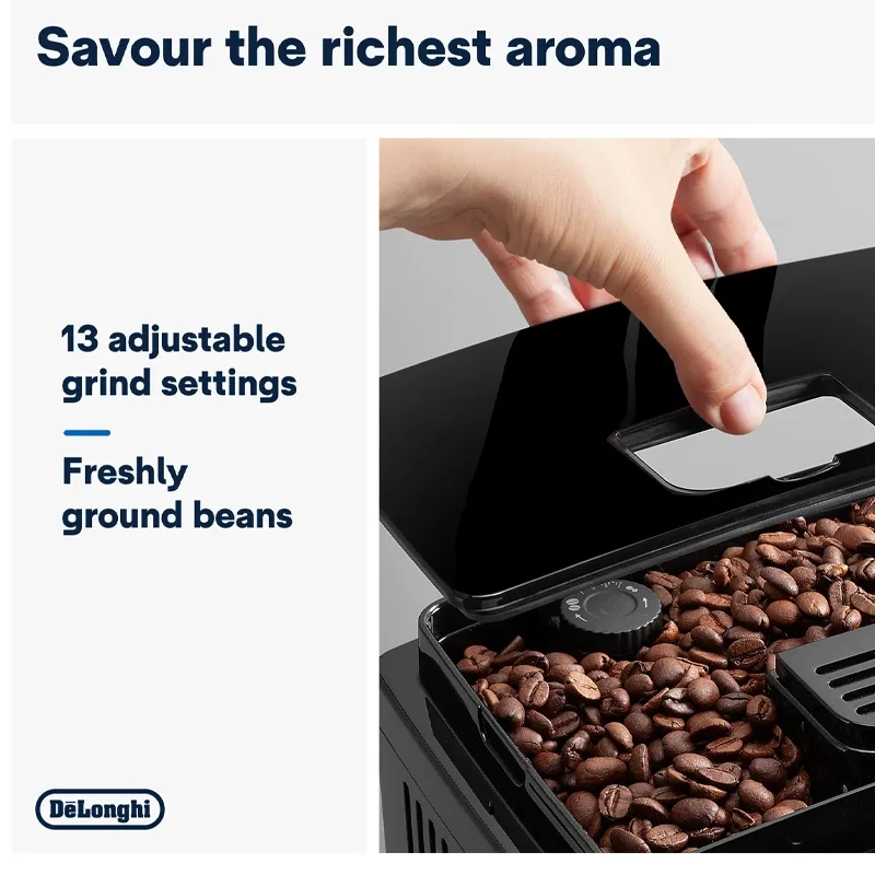 Delonghi Magnifica Start Bean-to-Cup Coffee Machine, Adjustable Grinder, 15-Bar Pressure, Black ECAM12.121.B