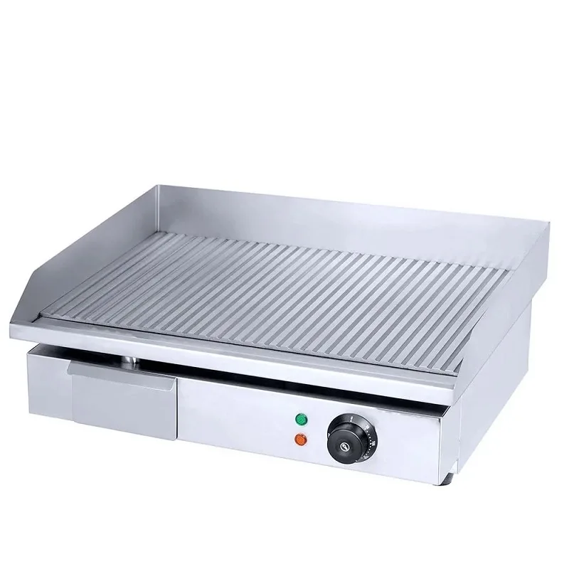 Commercial Electric Grooved Griddle 3kW, Professional 548mm Full Ribbed Surface Grill, Heavy-Duty Stainless Steel Countertop Griddle WG-818K YH