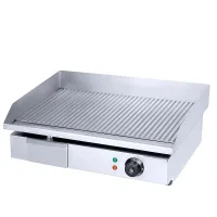 Commercial Electric Grooved Griddle 3kW, Professional 548mm Full Ribbed Surface Grill, Heavy-Duty Stainless Steel Countertop Griddle WG-818K YH