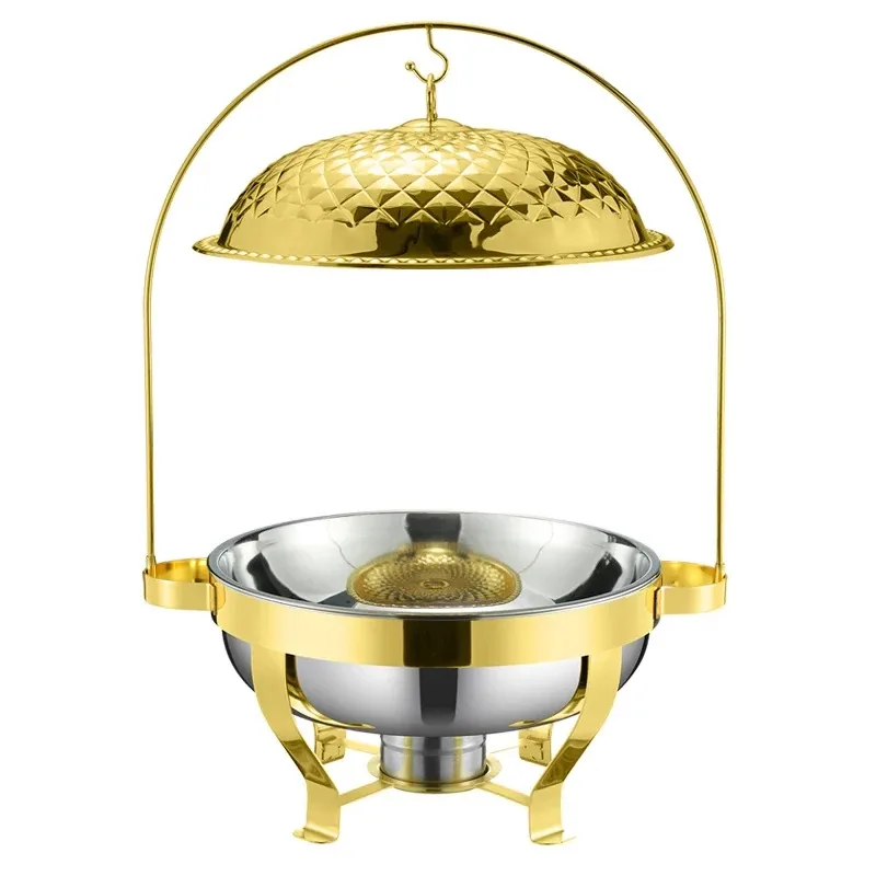 Commercial Kitchen Equipment Luxury Golden Diamond Chafing Dish 8.0L, Premium Stainless Steel Buffet Food Warmer DZW-GD080