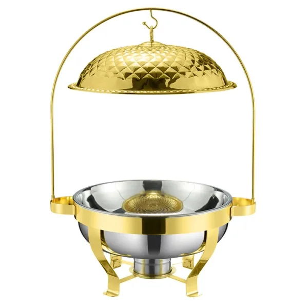 Commercial Kitchen Equipment Luxury Golden Diamond Chafing Dish 8.0L, Premium Stainless Steel Buffet Food Warmer DZW-GD080