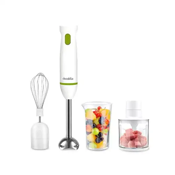 Decakila Hand Blender 4 in1 Multifunction 600W Chopper Bowl 350ML With Mixer & Cup With 1 350ml Chopper Bowl With 1 Whisk With 1 Measuring Cup KEJB038W