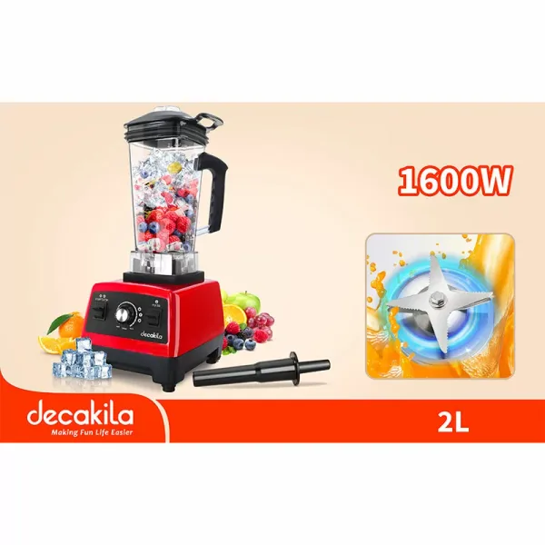Decakila Blender 2.0l Plastic Jug with Stainless Steel Blades 1600w Kejb031r unbreakable material high temperature protection anti slip feet design