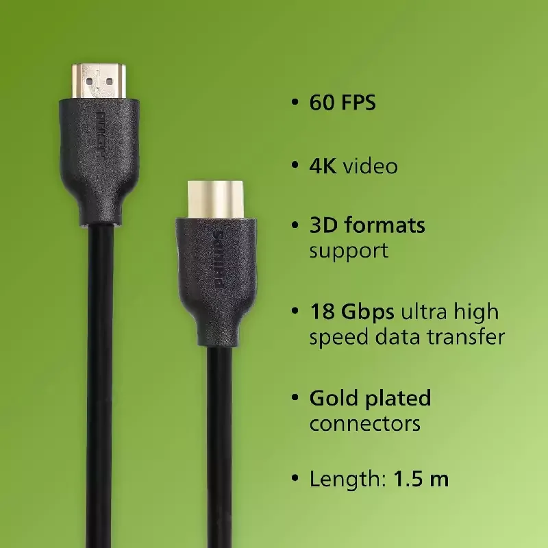 Philips High Speed HDMI 2.0 Cable 1.5m with 4K UHD Resolution at 60fps SWV5510/40