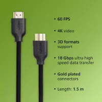 Philips High Speed HDMI 2.0 Cable 1.5m with 4K UHD Resolution at 60fps SWV5510/40