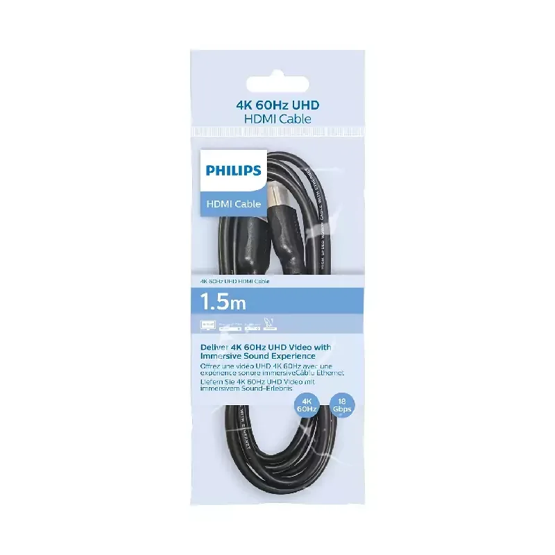 Philips High Speed HDMI 2.0 Cable 1.5m with 4K UHD Resolution at 60fps SWV5510/40