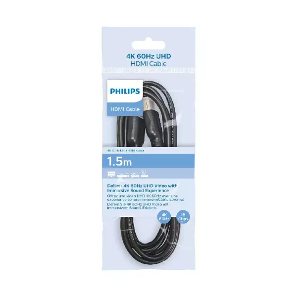 Philips High Speed HDMI 2.0 Cable 1.5m with 4K UHD Resolution at 60fps SWV5510/40