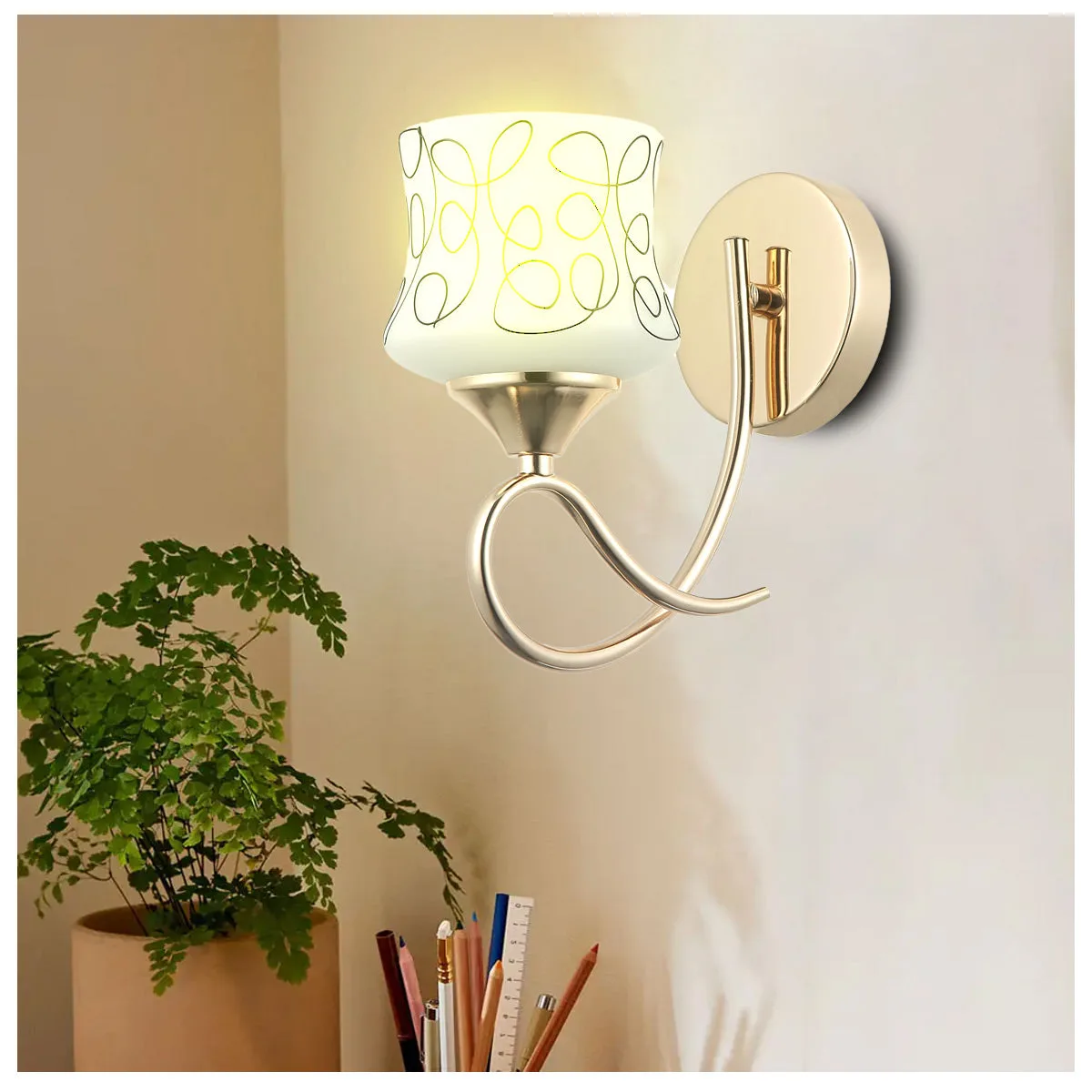 Tronic Artistic Patterned Wall Lamp Frosted Glass Shade and Matte Golden Light