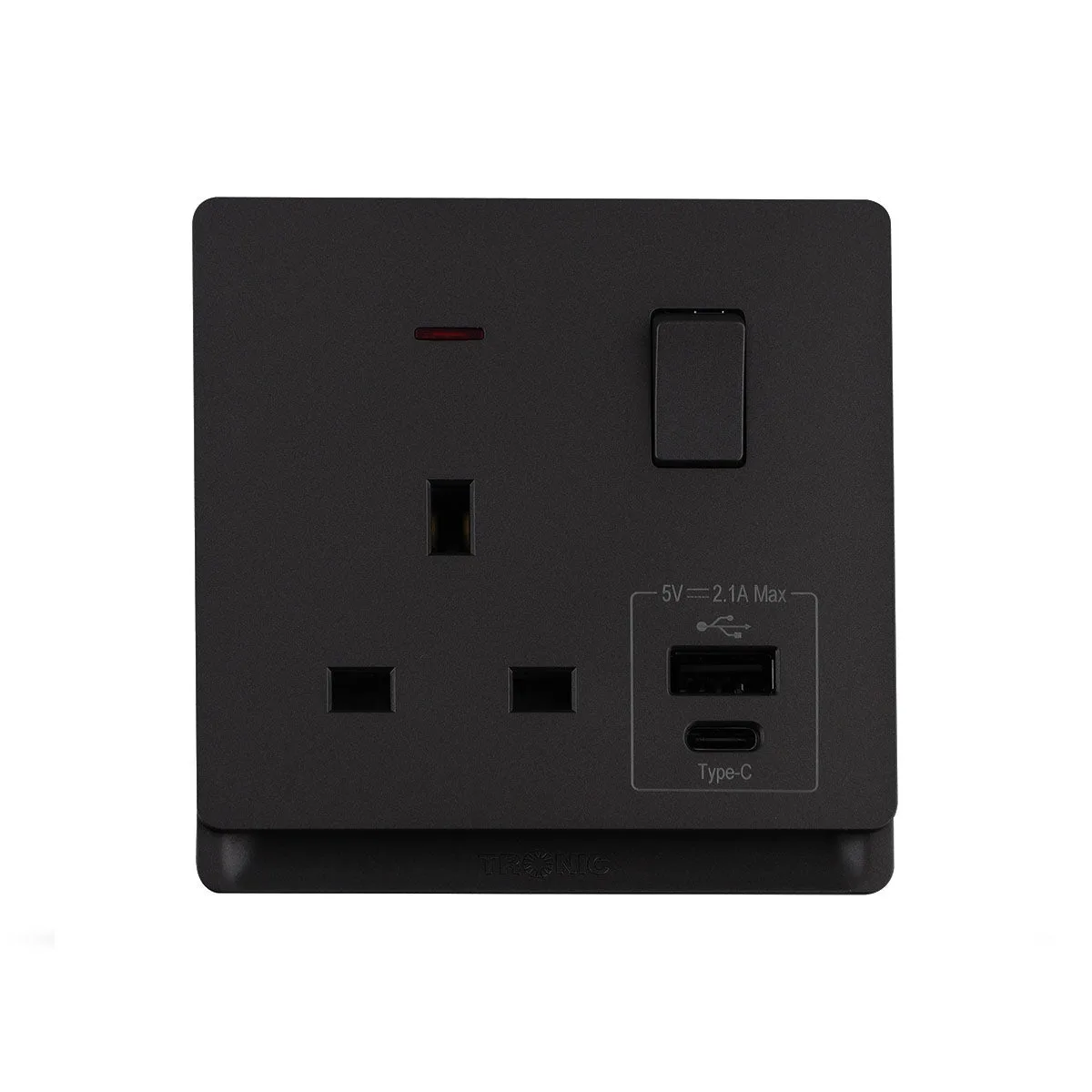 Tronic Single Socket with USB-A & Type-C - Black Finish
