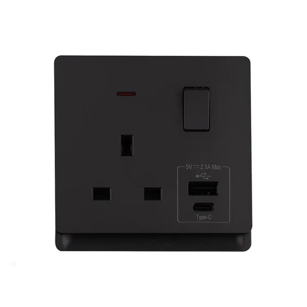 Tronic Single Socket with USB-A & Type-C - Black Finish