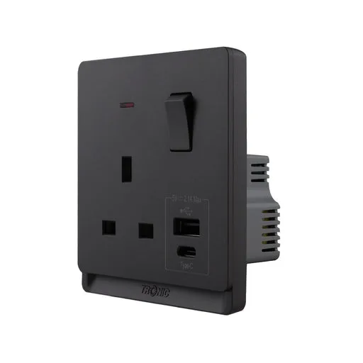 Tronic Single Socket with USB-A & Type-C - Black Finish