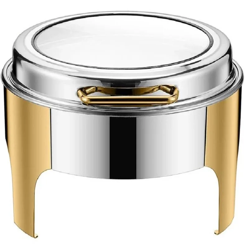 Commercial Kitchen Equipment Round Half-Golden Chafing Dish 6.0L, Glass Viewing Window, Luxury Two-Tone Finish DZW-HG321