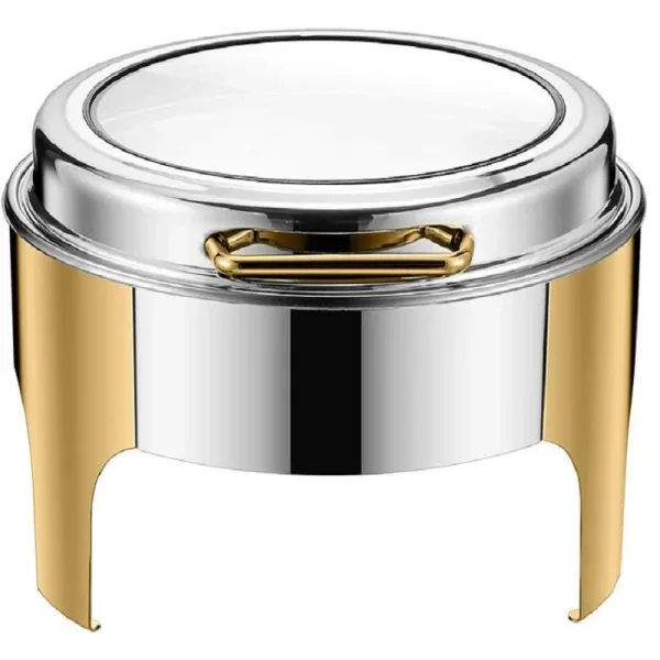Commercial Kitchen Equipment Round Half-Golden Chafing Dish 6.0L, Glass Viewing Window, Luxury Two-Tone Finish DZW-HG321