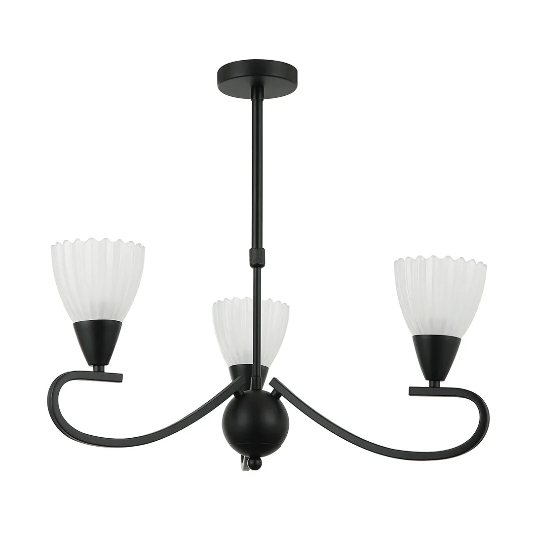 Tronic 3-Light Pendant Lamp - E14 Base, Black/White Finish, Iron & Glass Design