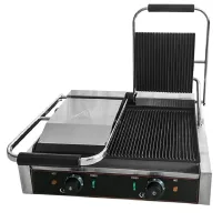 Commercial Electric Contact Grill, All-Grooved Cast Iron Plates, Professional Stainless Steel Panini Press HEG-813