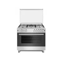 EvoQ Freestanding Cooker 90 x 60cm 5 Gas Burners Electric Multifunction Oven, Inox Hob, Control Panel, Dish Warmer Door Silver EC - 9650EO.IFW