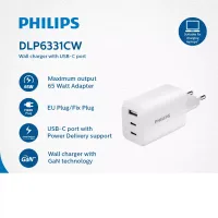 Philips Wall Charger 65W with GaN & PD Technology, Quick Charge, USB C & USB A Ports DLP6331CW/05