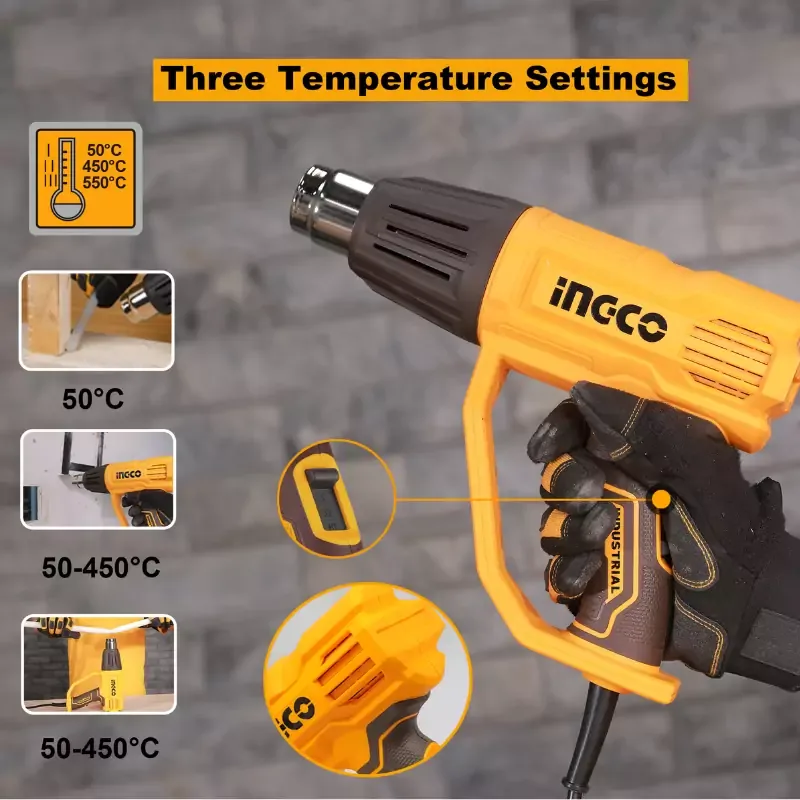 Ingco Electric Heat Gun 2000W with 3pcs Nozzle & 1 Scraper HG200078