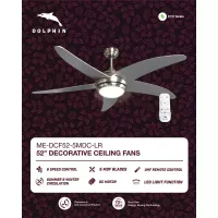 Dolphin Ceiling Fan 52" 5 MDF Blades 6 Speed Decorative LED Light Next Gen Energy Saving Technology UFH Remote Control ME-DCF52-5MDC-LR