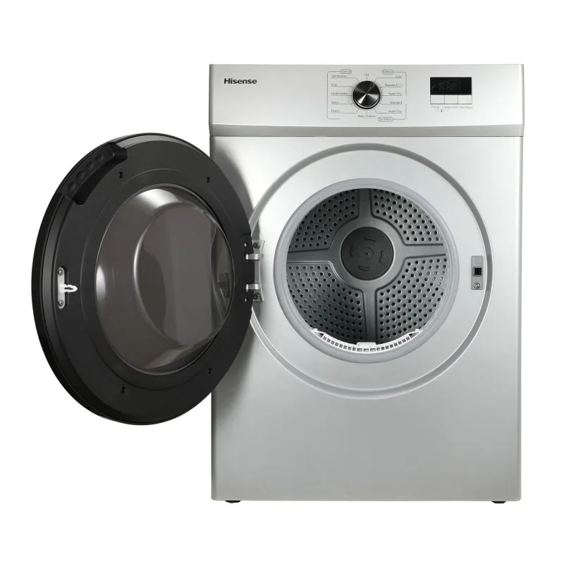 Hisense Dryer 8kg, Front Load, Fuzzy Control, LED Display, Double Water Inlets, Power Off Memory, Stainless-Steel Tub, Crease-Resist, Silver DV1W801UT