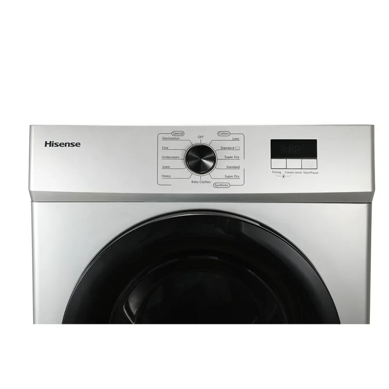 Hisense Dryer 8kg, Front Load, Fuzzy Control, LED Display, Double Water Inlets, Power Off Memory, Stainless-Steel Tub, Crease-Resist, Silver DV1W801UT