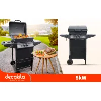 Decakila Barbeque Grill Gas Stainless Steel 8kw Burner Kmgs005b 48.5x37.5cm aluminium valve wire support warming rack piezo ignition with thermometer
