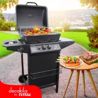 Decakila Barbeque Grill Gas Stainless Steel 8kw Burner Kmgs005b 48.5x37.5cm aluminium valve wire support warming rack piezo ignition with thermometer