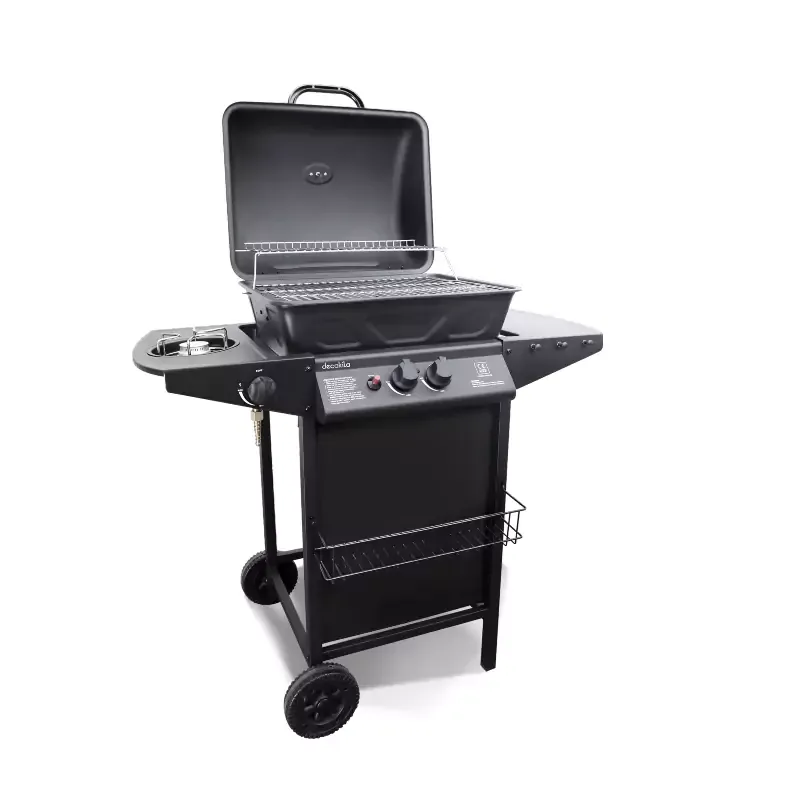 Decakila Barbeque Grill Gas Stainless Steel 8kw Burner Kmgs005b 48.5x37.5cm aluminium valve wire support warming rack piezo ignition with thermometer