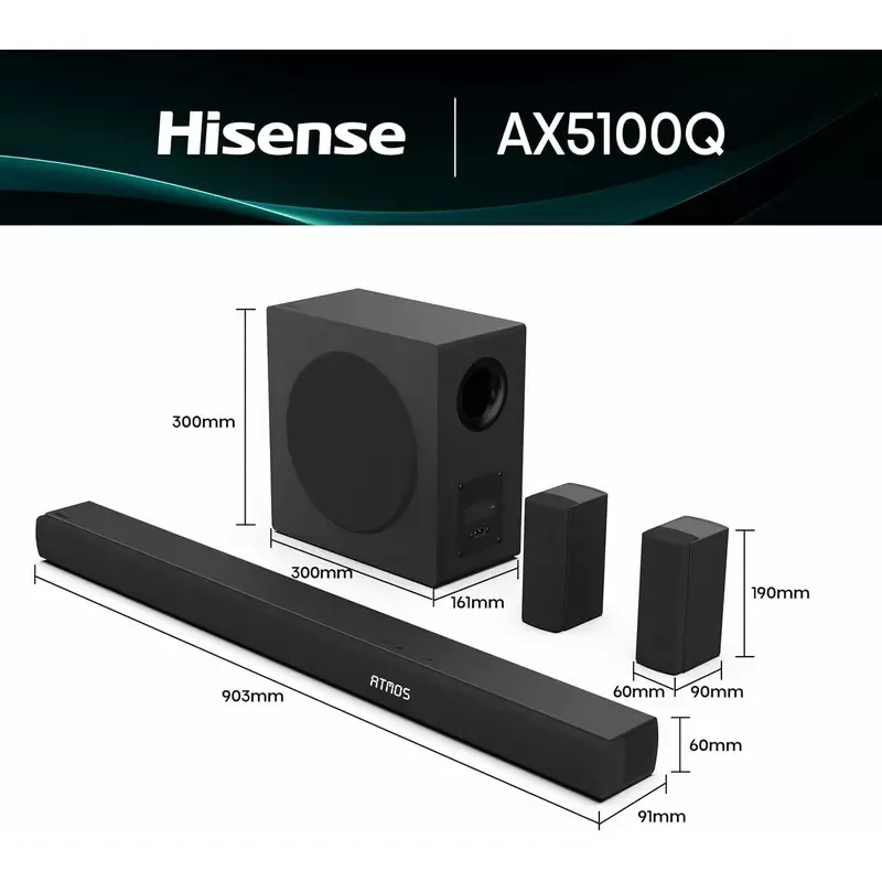Hisense 5.1 Channel Soundbar, 580W, AX5100Q