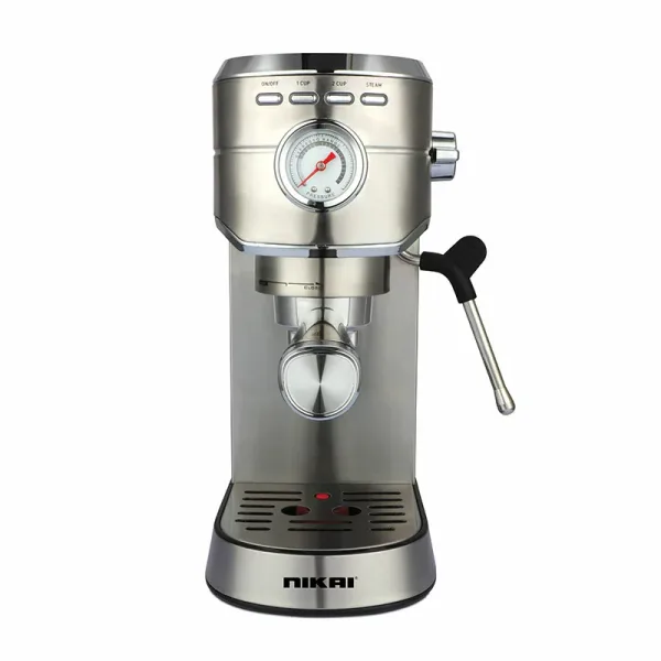 Nikai Coffee Machine 1.2L Water Tank Manual 1450W NEM330A High Pressure Frothing Function With Warming Plate And 20 Bar Pressure Pump